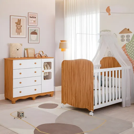 Quarto De Bebê Completo Berço Americano E Cômoda Uli Faura
