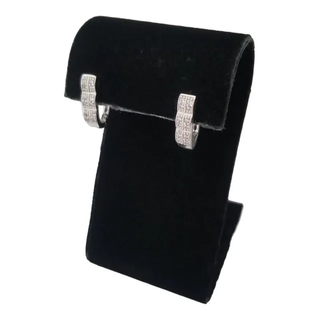Argollas Rectangular Piercing Cristales Joya Acero Plateado