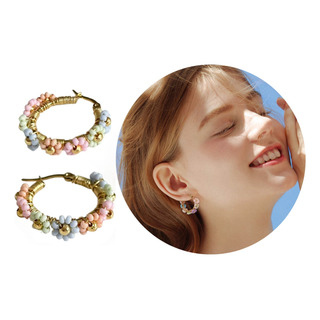 Aretes Arracadas Hoops Flores D Colores Chapa Oro Para Mujer Aretes Arracadas Hoops Flores D Colores Chapa Oro Para Mujer