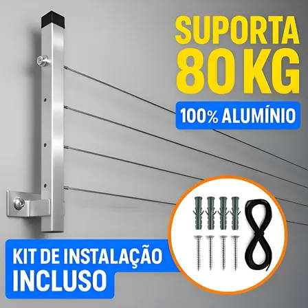 Varal Dobravel De Parede Aluminio Premium Resistente 80kg