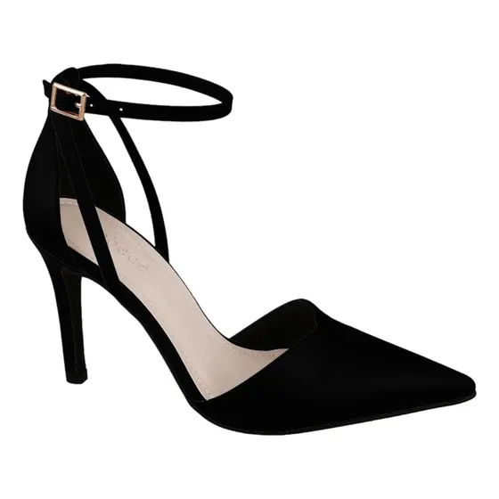 Scarpin Bebecê Salto Alto Bico Fino Tiras Fivela T9430188