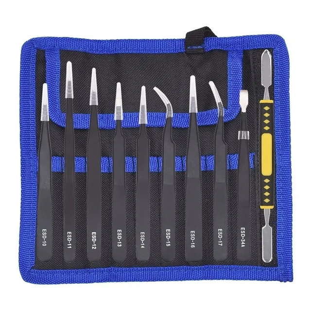 Pinzas Antiestaticas Set De 10 Piezas Con Estuche Ediselts
