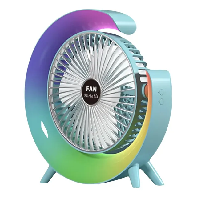 Ventilador Portatil Lampara Rgb Escritorio Recargable 
