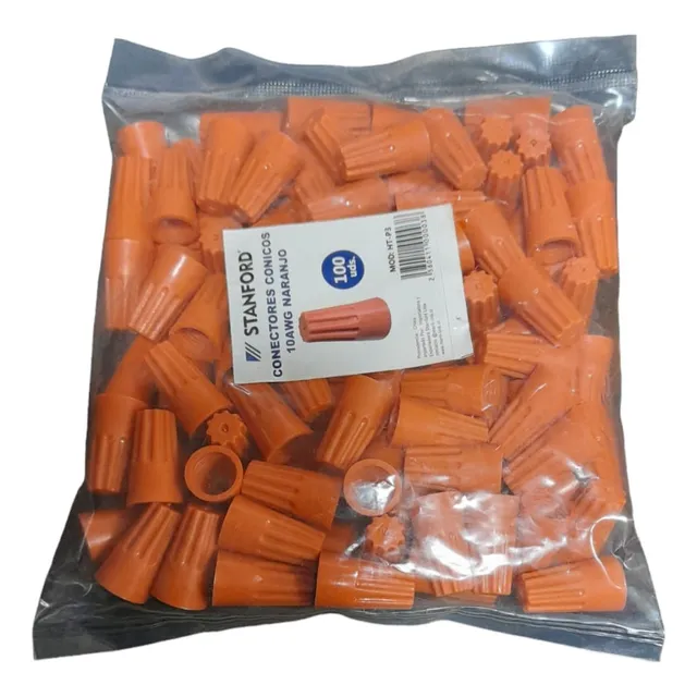 Conector Plástico Cónico Para Cable Nro 33 Naranjo 100 Und
