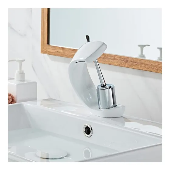 Grifo Lavabo Baño Blanco Moderno Cascada Agua Fria Caliente