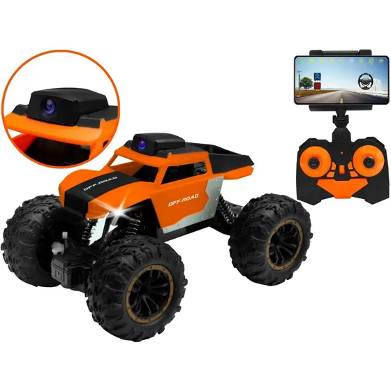Auto A Radio Control Remoto 4x4  Camara Conexion Al Celular Color Negro y Anaranjado