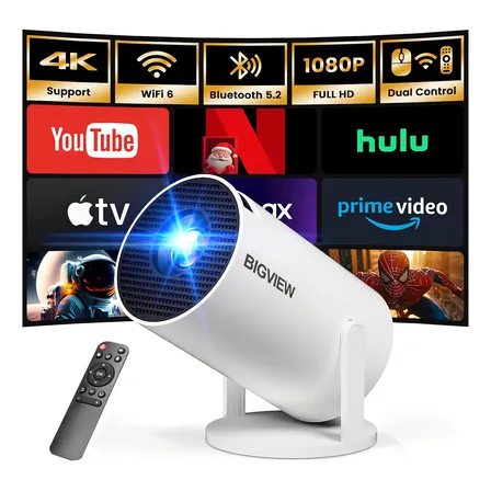 Bigview Mini Proyector Hy300 Pro Proyector Profesional 4k Wifi Blanco Portátil Smart Tv 12000lm