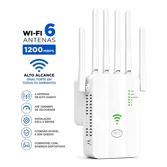 Repetidor De Sinal Wifi Roteador Wifi 6 Antenas 1200mpbs Longo Alcance Potente FixMyCell