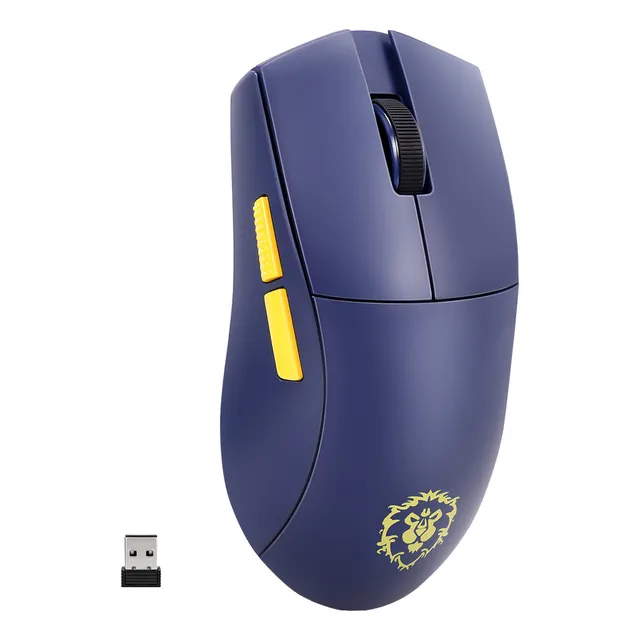 BLIZZARD Mouse Gamer Inalámbrico World of Warcraft 1KHz, Últra Ligero 49g, Sensor Avanzado HL9339, BT/2.4G/Cableado, 26000Dpi y 650Ips, 5 Botones Programables, Color Azul Oscuro YGK01