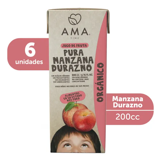 Pack 06 Jugos Ama Manzana Durazno Orgánico 200cc