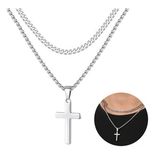 Collar Dijes De Cruz Hombres Joyeria Acero Inoxidable Cadena Collar Dijes De Cruz Hombres Joyeria Acero Inoxidable Cadena