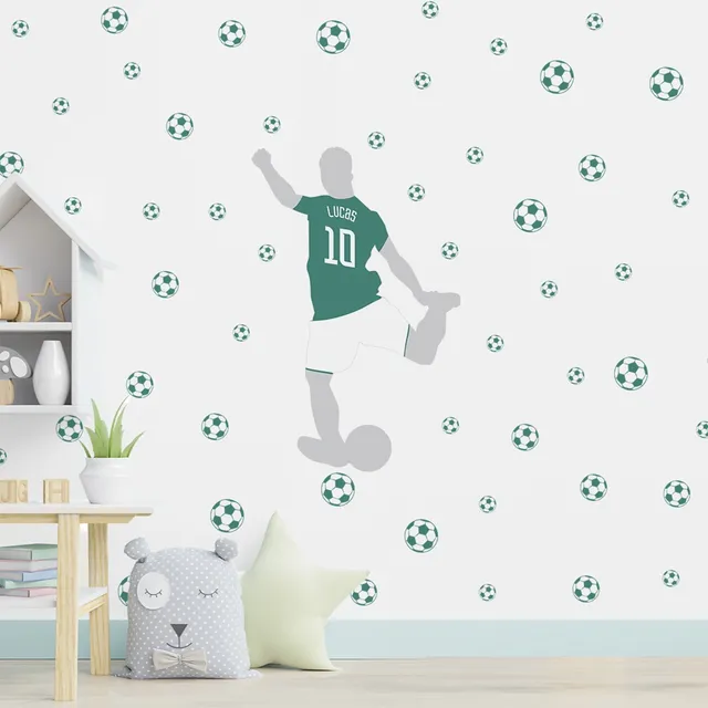 Adesivo Parede Jogador Futebol Personalizado Com Nome + Bola