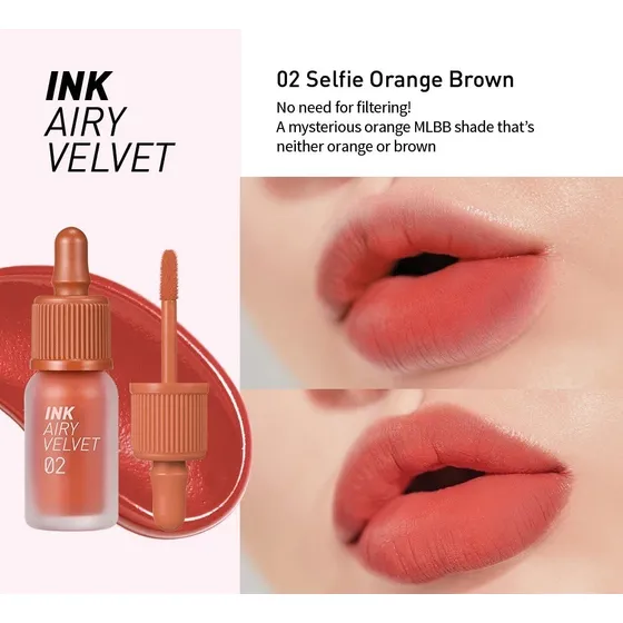 Peripera Ink Airy Velvet, Tintas Labiales Coreanas Originale Color #2 Selfie Orange Brown