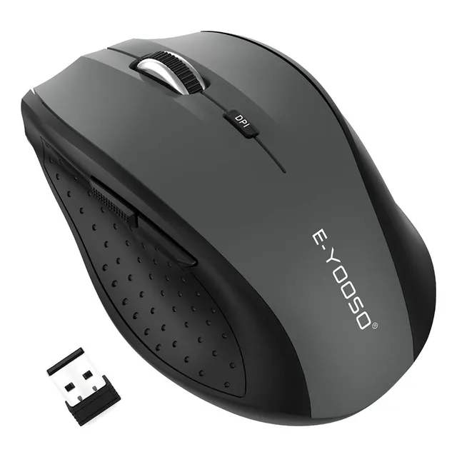 TERPORT F11 Mouse Inalámbrico 2.4GHz Usb Negro 2400 Dpi Con 6 Botones, Diseño Ergonómico Con Reposapulgar, 12 Meses Duración De Bateria, Mausen Inalámbrico Portátil Para Pc Laptops - Gris/Negro