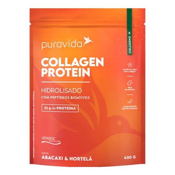 Collagen Protein Puravida 450g + Colágeno Verisol Sabor Abacaxi Com Hortelã