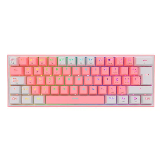 Teclado Inalambrico Mecanico 60% Redragon Fizz Pro K616 Color del Teclado Rosa y Blanco Idioma Español Latinoamérica