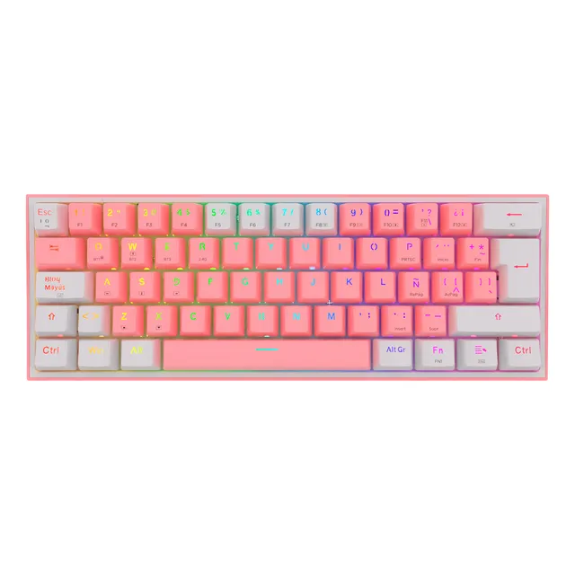 Teclado Mecánico Gamer Redragon Fizz Pro Rgb 60% Rosa/blanco Color del Teclado Rosa Idioma Español Latinoamérica