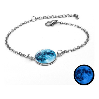 Pulsera De Cadena Luna Llena Azul Brilla En Oscuridad Mujer Pulsera De Cadena Luna Llena Azul Brilla En Oscuridad Mujer