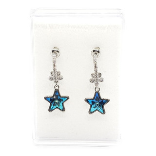 Aretes De Estrella Azul Y Flor De Rodio+estuche 08 Aretes De Estrella Azul Y Flor De Rodio+estuche 08