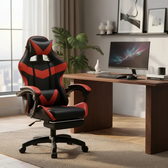 Cadeira De Escritório Gamer Nitro Ergonômica Estofado Couro Sintético Reclinável Altura Ajustável Apoio Para Pés Cor Vermelho Luvinco