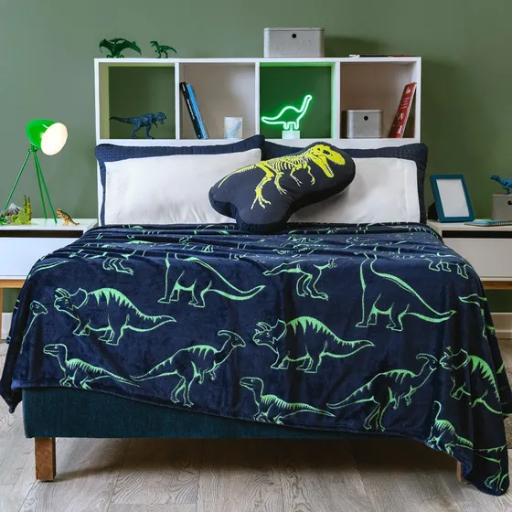 Vianney Cobertor Ligero color azul marino tela dinosaurios 109cm x 170cm