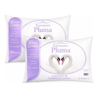 Kit 02 Travesseiro Antialérgico Pluma De Ganso 70cm X 50cm Cor Branco