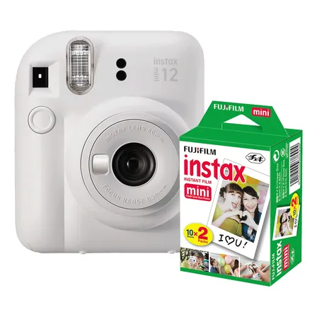 Câmera Instantânea Fujifilm Instax Mini 12 Branca Fotos Kit Câmera E 20 Fotos