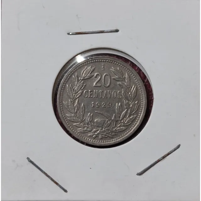 Moneda Chile 1929 Cóndor Níquel 20 Centavos.