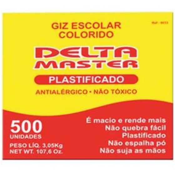 Giz Escolar (plastificado) Colorido Cx. C/ 500und.  -  Calac