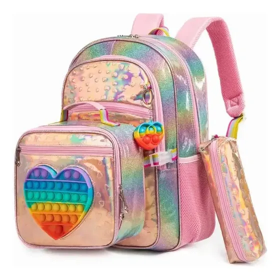 Morral Lonchera Y Cartuchera Corazón Pop It Rosa