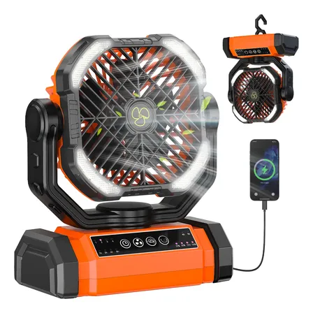 Ventilador Portátil Acampamento Recarregável Com Luz10000mah Laranja