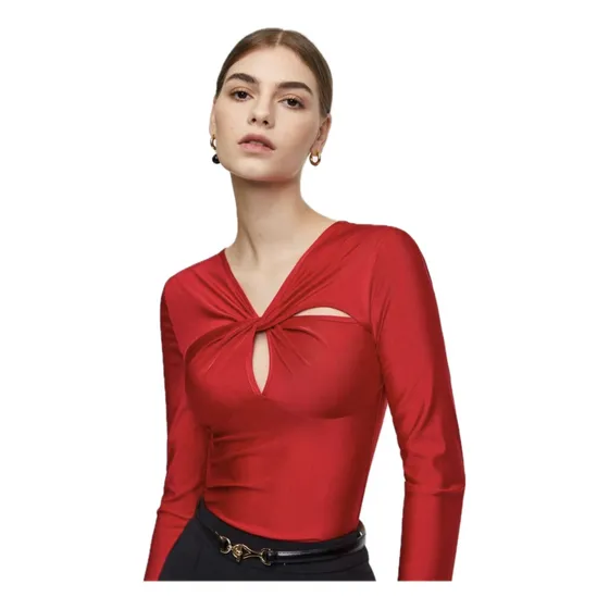 Blusa De Mujer Con Escote En Color Rojo Bonito Y Delicado