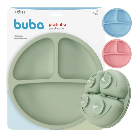 Prato Refeição Infantil Silicone C/ 3 Divisória Ventosa Buba