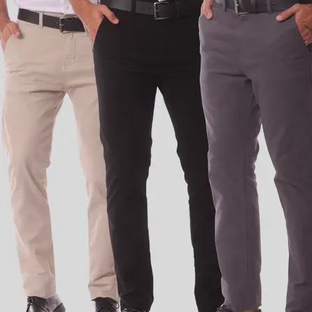 Kit 3 Calça Masculina Sarja Slim Alfaitaria Esporte Fino Preto-bege-chumbo 42
