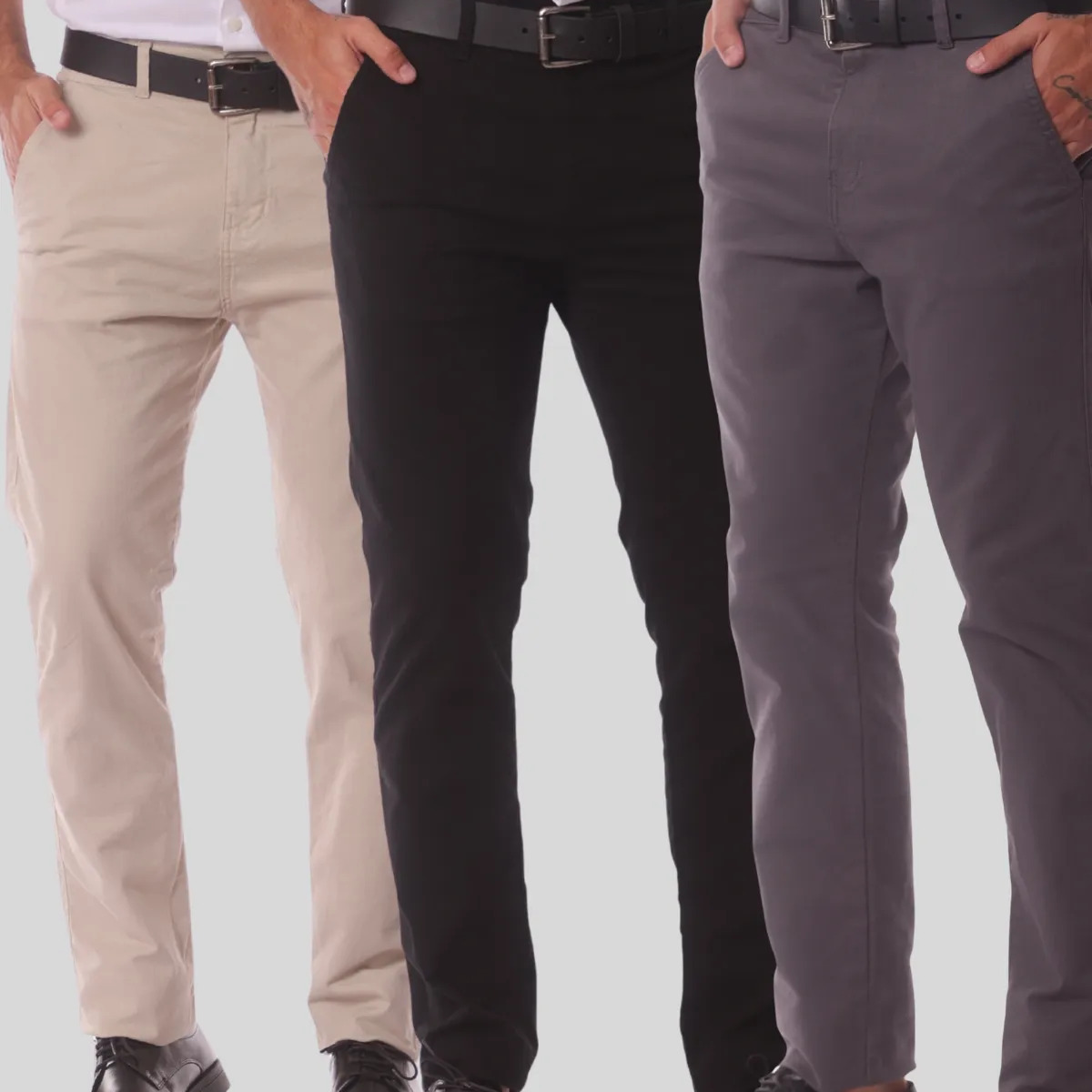 Kit 3 Calça Masculina Sarja Slim Alfaitaria Esporte Fino Preto-bege-chumbo 36 Kit 3 Calça Masculina Sarja Slim Alfaitaria Esporte Fino Preto-bege-chumbo 36