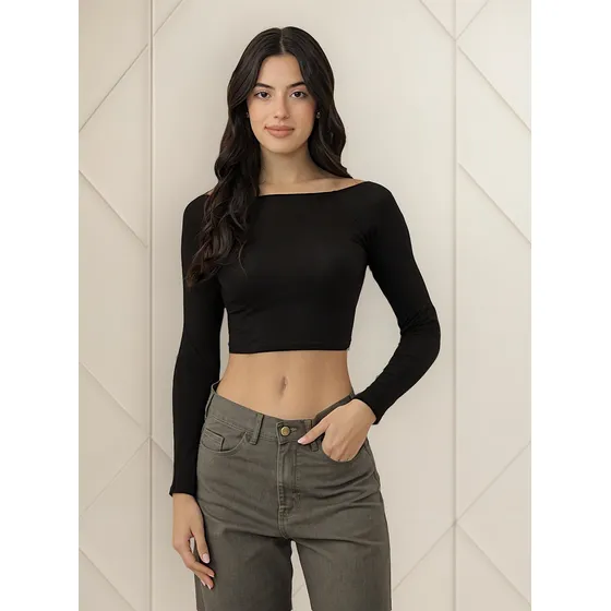 Top Remera Onyx Manga Larga Espalda Descubierta Mujer