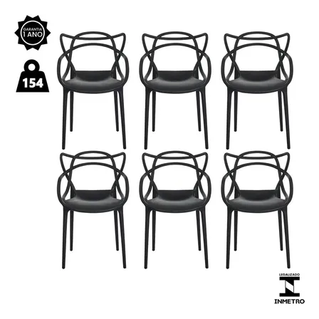 Kit 6 Cadeiras De Jantar Allegra Waw Design Empilhável Em Polipropileno Preto