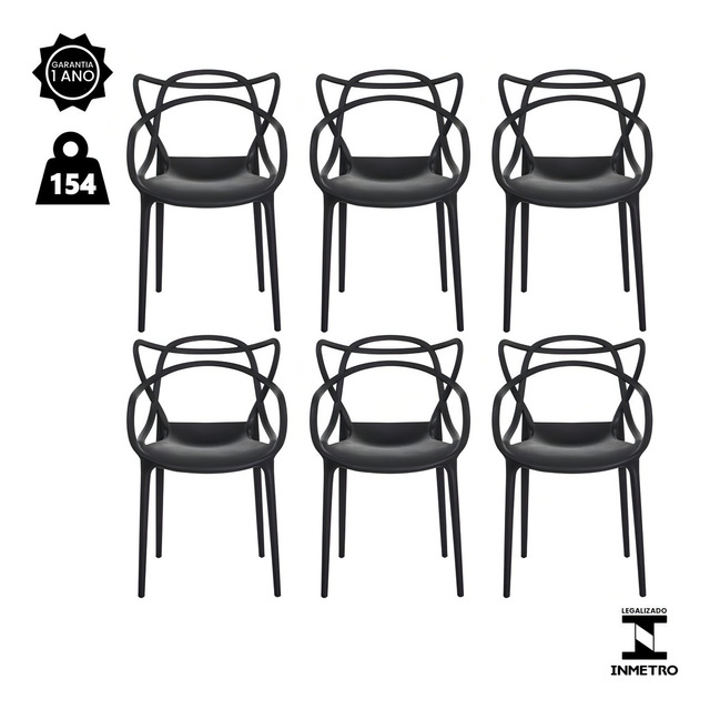 Kit 6 Cadeiras De Jantar Allegra Master Empilhável Polipropileno Waw Design Modelo Allegra...