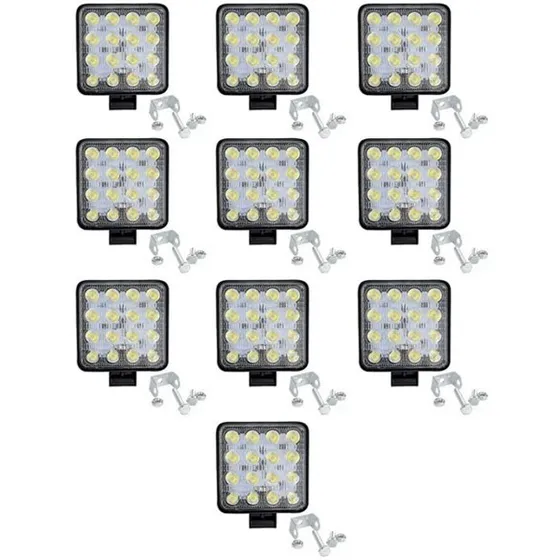 Kit X10 Faro Led Cuadrado 16 Led 48 Watts 12v/24v Moto Auto