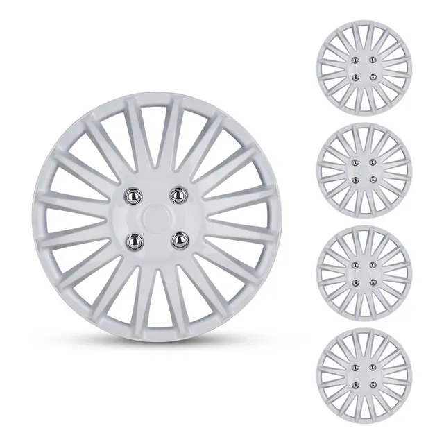 Juego De 4 Tapacubos Caroxx Universal Barnices Blancos R15