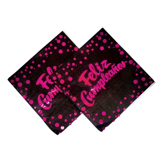  Servilletas Negras Foil Feliz Cumpleaños 33x33 Doble Hoja 