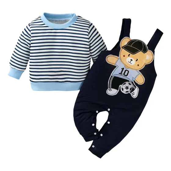 Conjunto De Pantalones Con Osito Y Sudadera Rayas Para Bebé