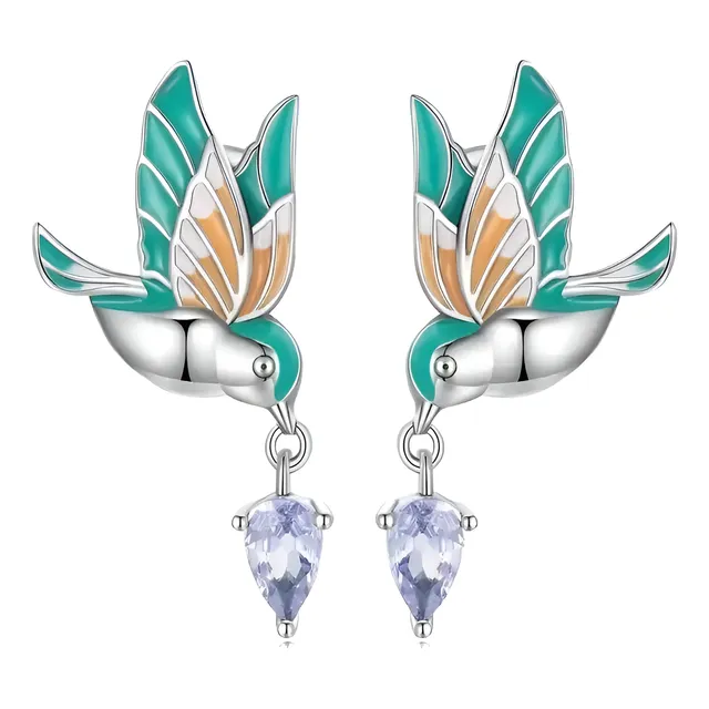 Aretes Colgantes En Plata 925 Diseño De Colibrí Para Mujer