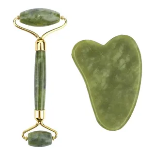 Rolo Pedra De Jade + Placa Gua Sha Massagem Facial Anti Ruga Rolo Pedra De Jade + Placa Gua Sha Massagem Facial Anti Ruga