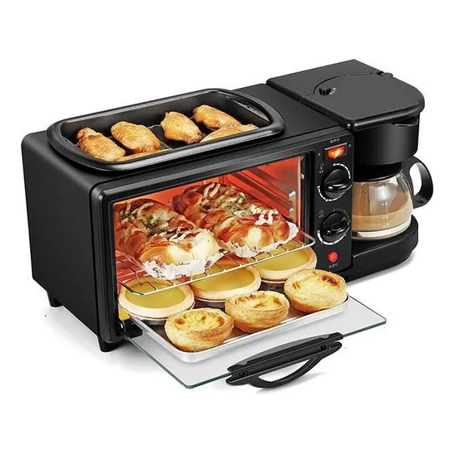 Máquina Desayuno 3 En 1 Sokany Cafetera Mini Horno Parrilla