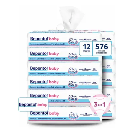 Bepantol Baby Kit 576 Lenços Umedecidos, 12 Pacotes