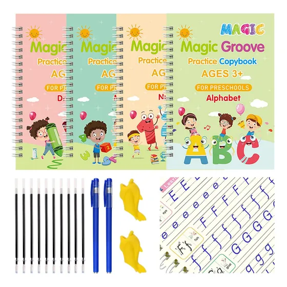 Kit 4 Cuadernos De Caligrafia Reutilizables Magicos 18 Pzs