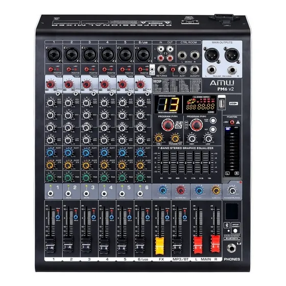Amw Pm6 Mesa De Som 6 Canais Xlr 99 Efx Bt Interface Usb !