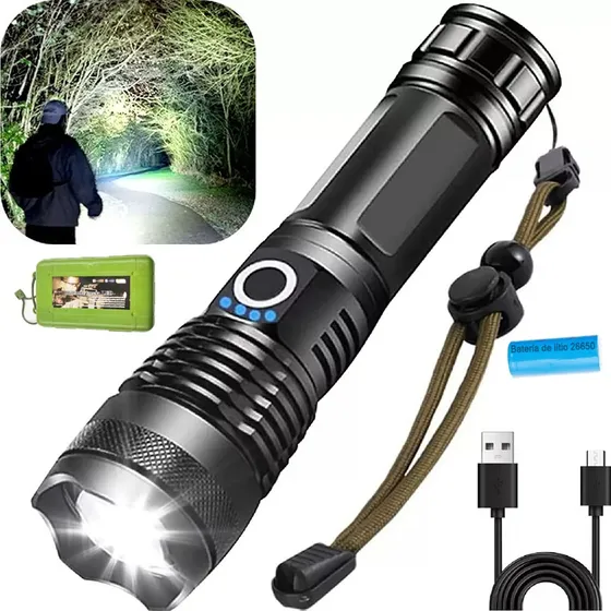 Linterna De Luz Táctica Led Con Zoom Portátil Recargable