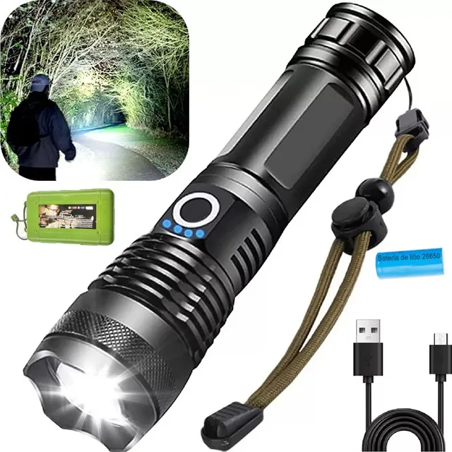 Linterna De Luz Táctica Led Con Zoom Portátil Recargable